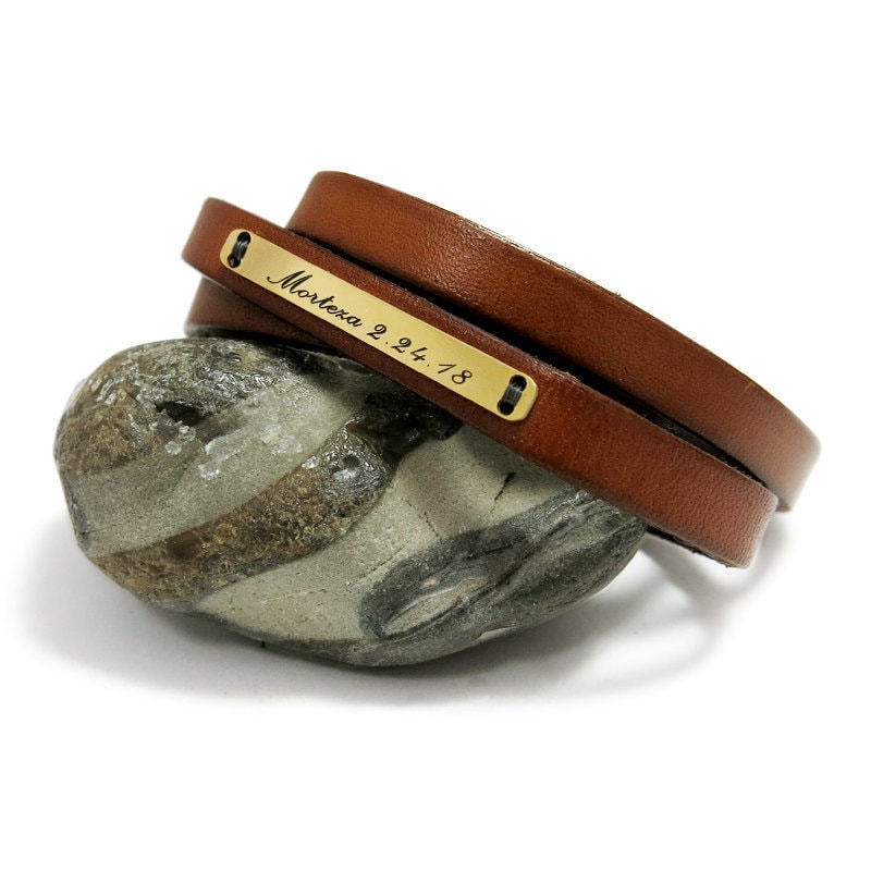 Leather Wrap Bracelet Engraved Bracelet Personalize Gold Etsy