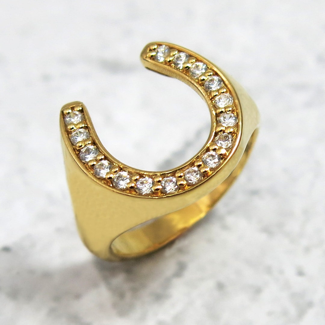 Horseshoe Ring Diamond, Good Luck Ring, Equestrian Jewelry, Gold ...