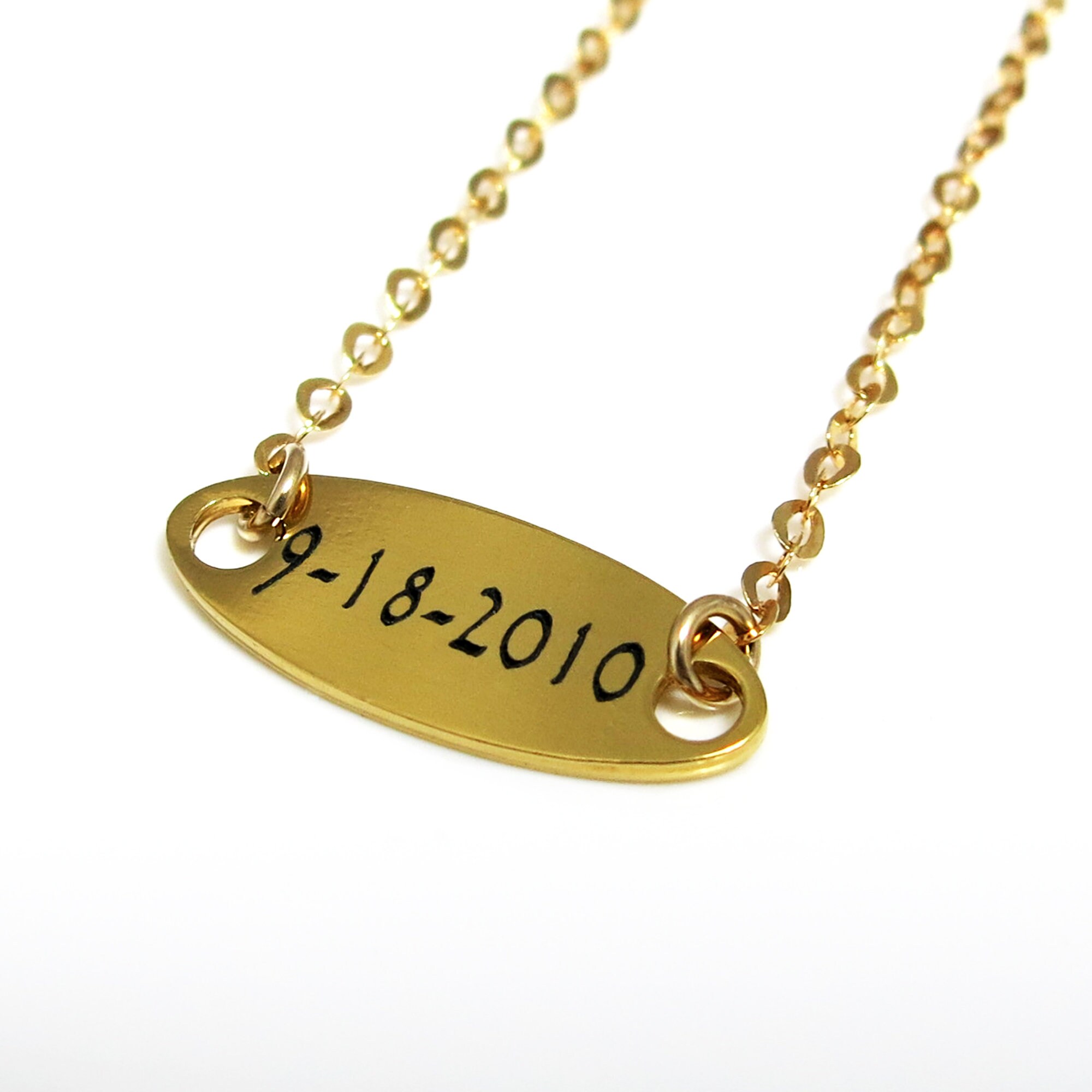 Engraved Necklace Oval Necklace Pendant Date Necklace Etsy