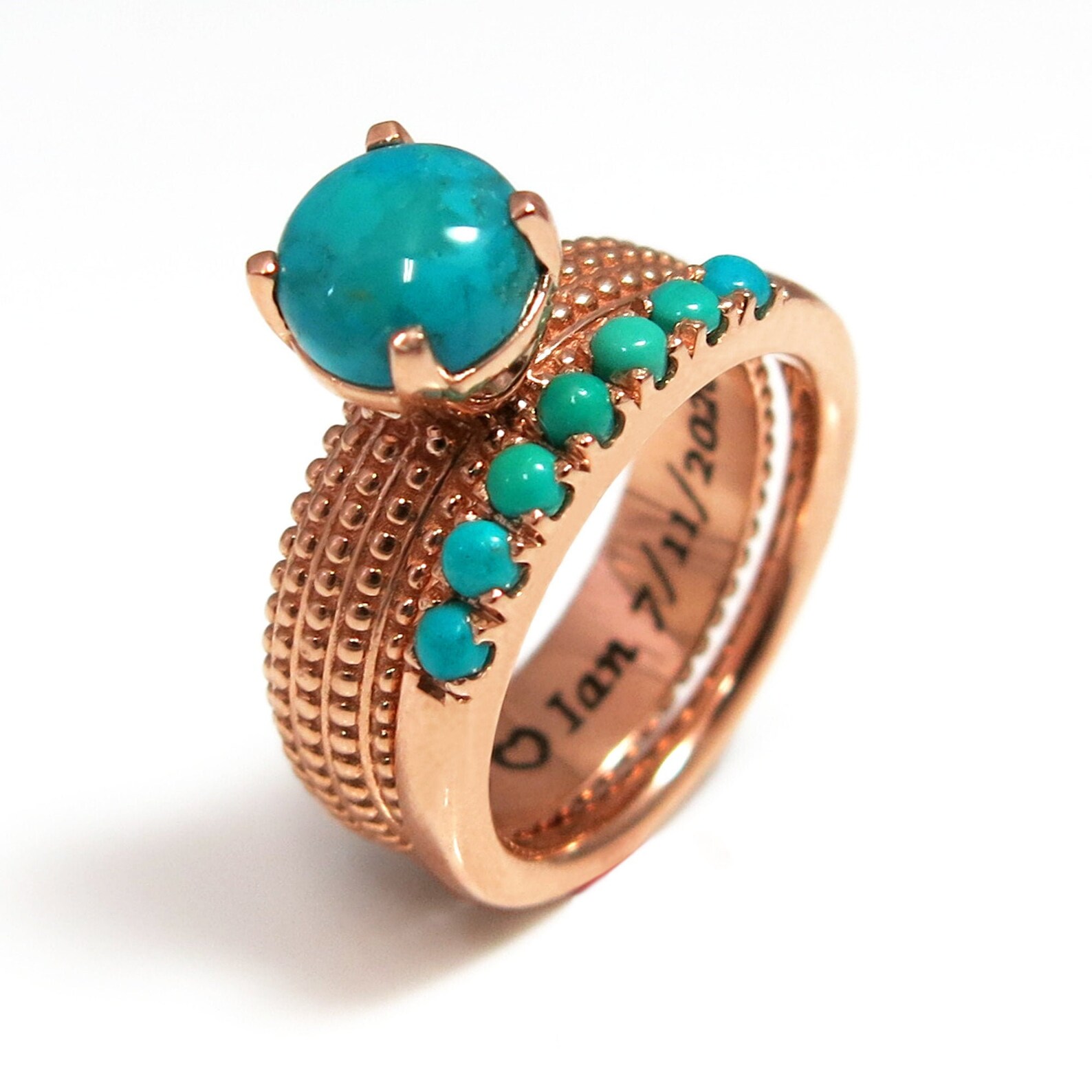 Turquoise Ring Set Boho Wedding Rings Turquoise Wedding Ring Etsy