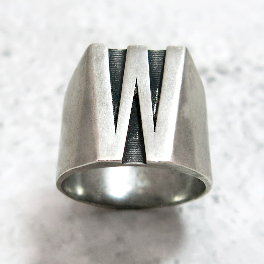 Silver Initial Ring, Chunky Initial Ring, Letter Ring, W Ring, Initial ...