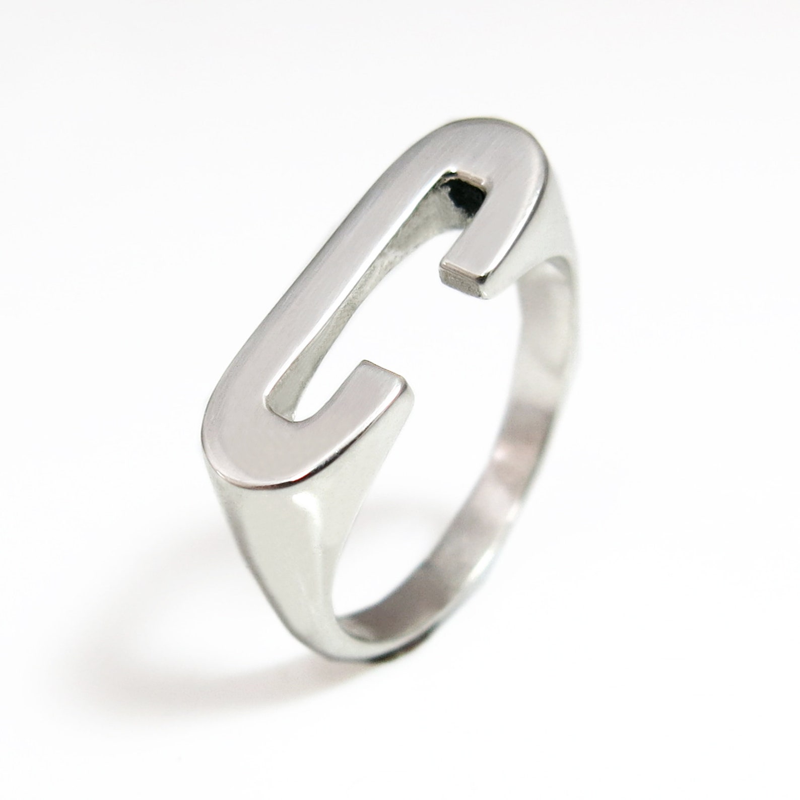 Initial Ring Silver Letter Ring C Ring Initial Jewelry Etsy