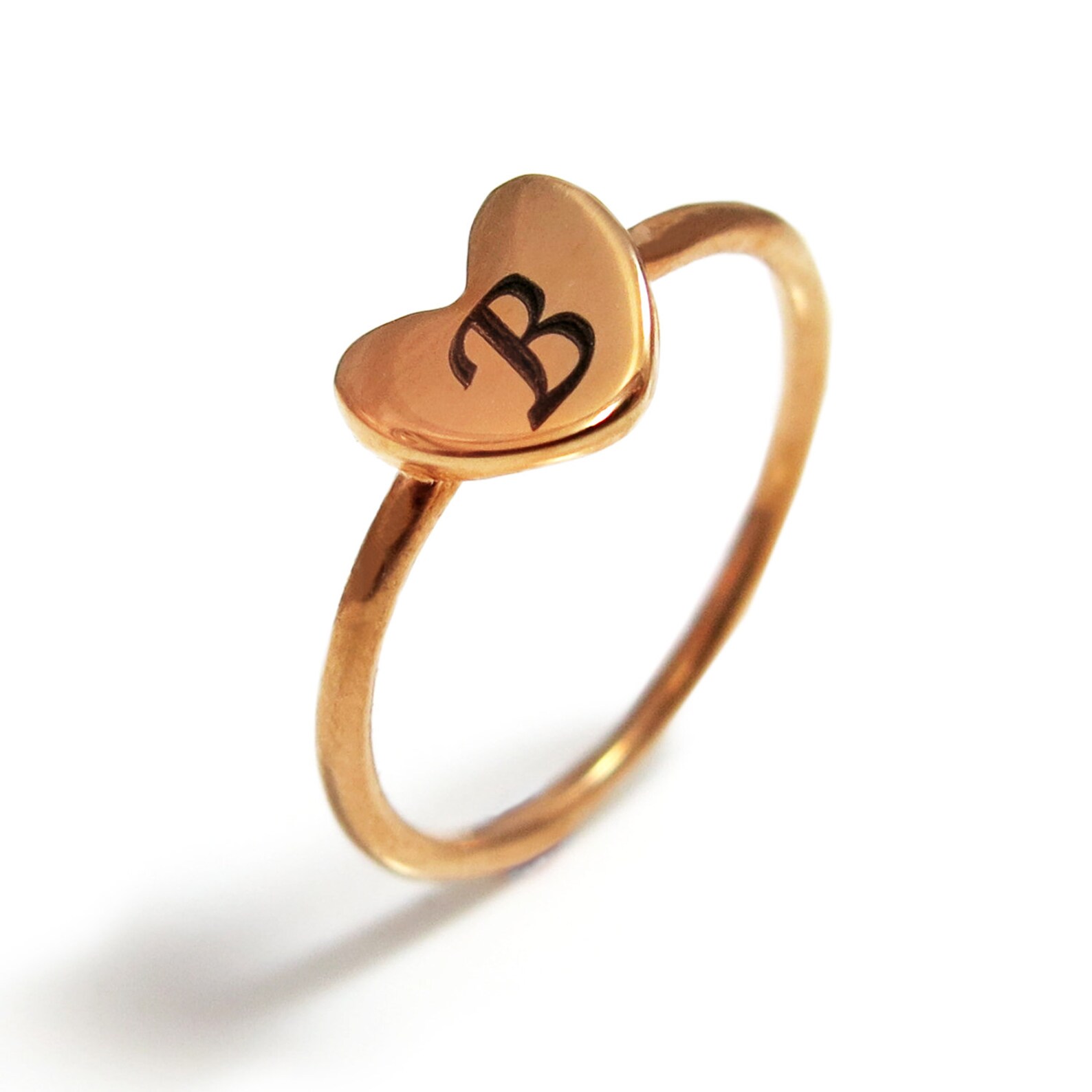 Initial Heart Rings Dainty Initial Ring, Rose Gold Heart Ring, Personalized Heart Ring ...