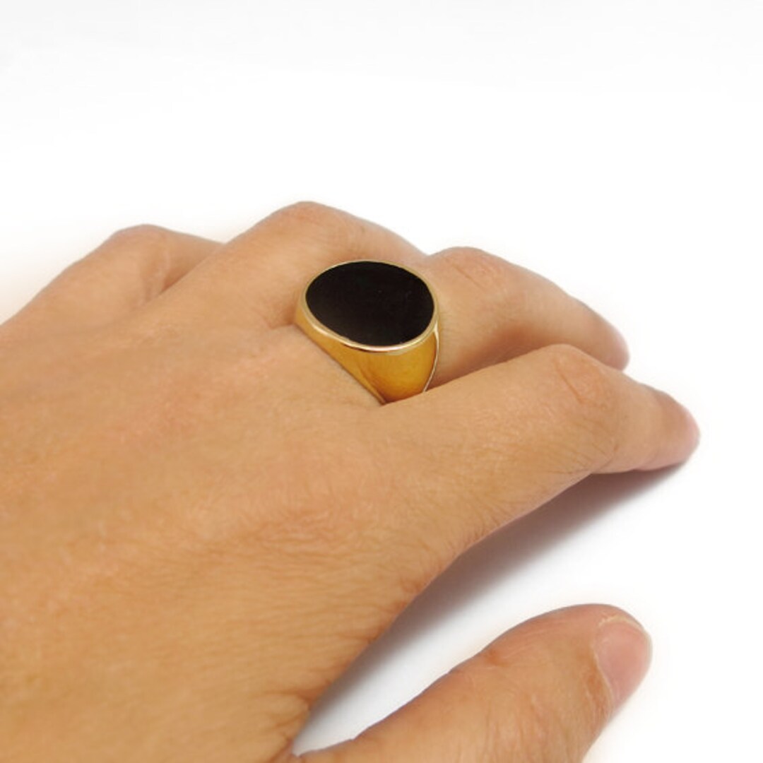 Gold and Black Ring, Circle Ring, Black Statement Ring, Pinky Ring ...