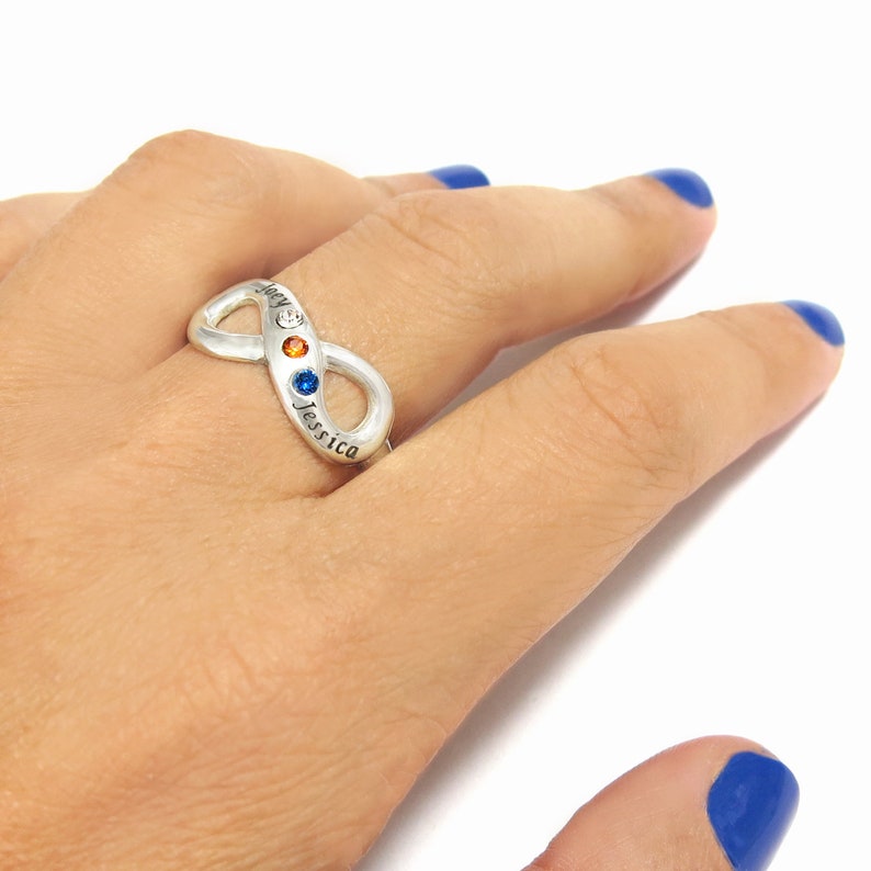 Personalized Ring for Women Personalized Silver Infinity Ring Engraved Ring Silver Birthstone Ring Infinity Ring Personalized Name Ring
