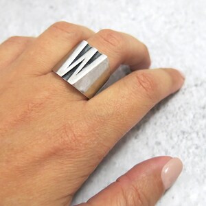 Silver Initial Ring, Chunky Initial Ring, Letter Ring, W Ring, Initial ...