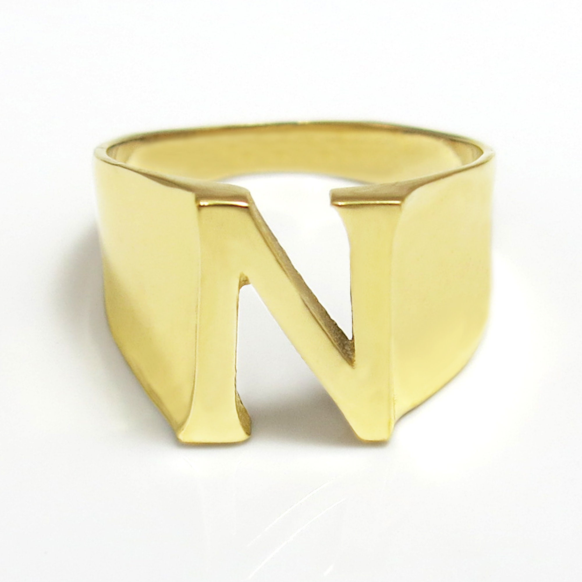 Gold Initial Ring Letter Ring Custom Initial Ring N Ring Etsy
