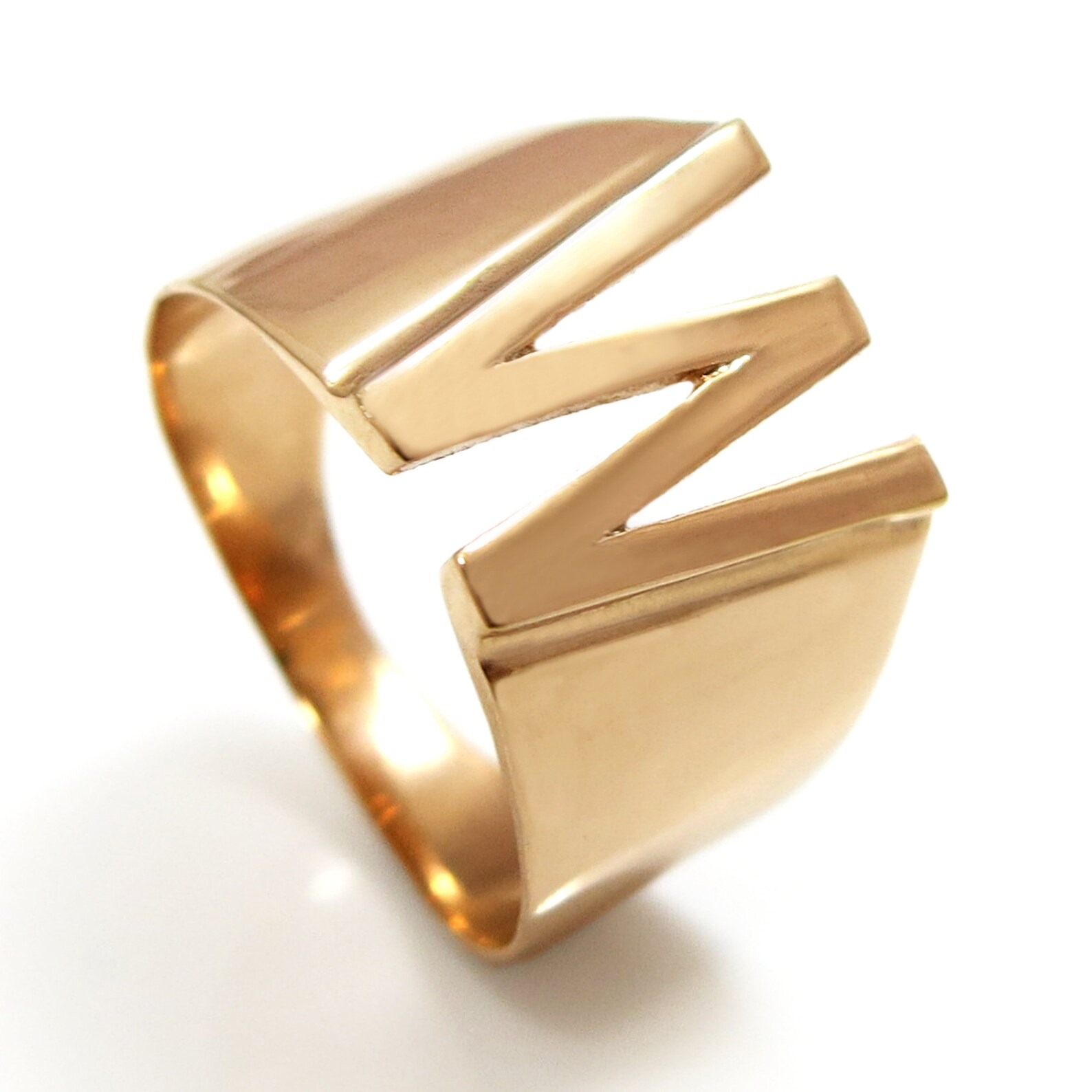 Gold Initial Ring 14K Gold Letter Ring W Ring Men Initial Etsy