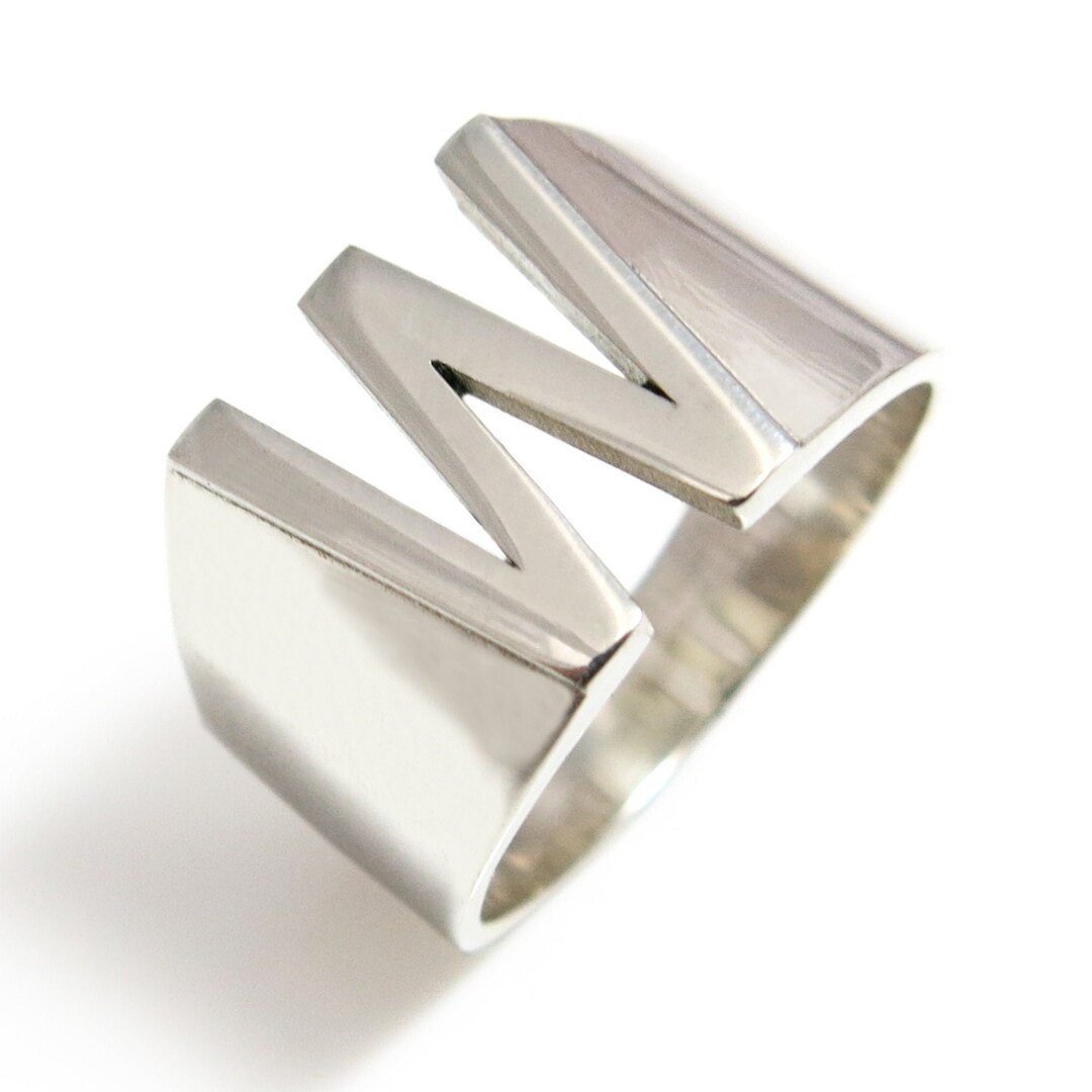 Custom Initial Ring, Silver Initial Ring, W Ring, Initial Ring, Initial ...
