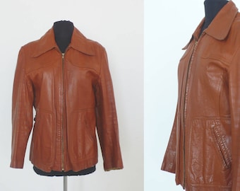 1970s Brown Leather Zip Up Jacket