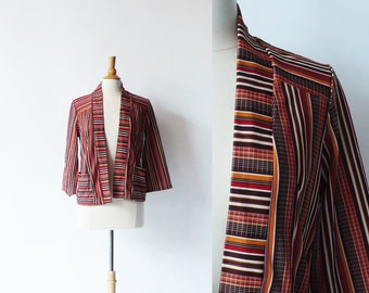 1970s Women's Brown and Orange Stripe Jacket
