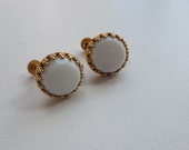 Vintage White Button Clip On Earrings