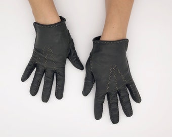 Vintage Women's Dark Gray Soft Leather Gloves