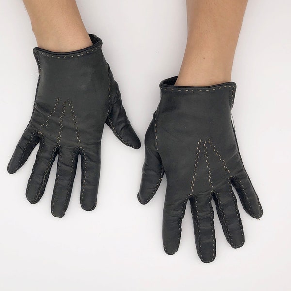 gants en cuir souple gris foncé vintage pour femmes