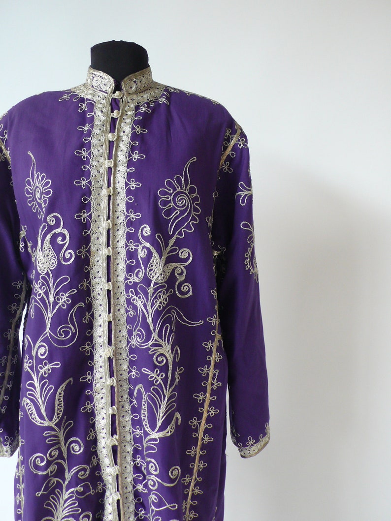 1970s Moroccan Purple Caftan With Soutache Trim image 5