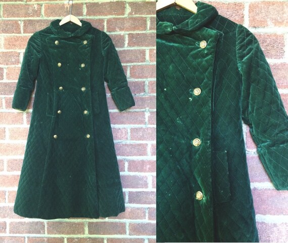 Vintage Emerald Green Quilted Childrens Coat | dou