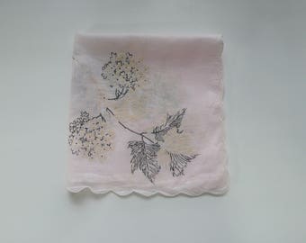 Vintage Pale Pink Flocked Flower Handkerchief | hankie