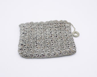 Vintage Metallic Silver Crochet Coin Purse | pouch