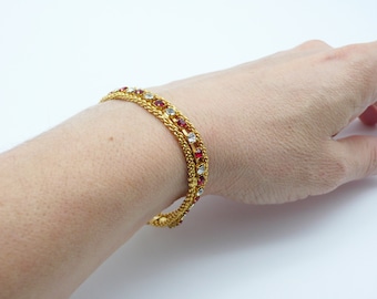 Vintage Red and Clear Rhinestone Bracelet