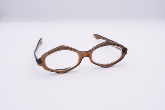 1960s Women's Brown Hexagonal Eyeglasses | rhinest