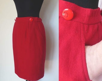 Vintage Red Wool Pencil Skirt | pockets