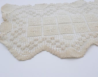 vintage Off White Rectangular Crocheté Napperon