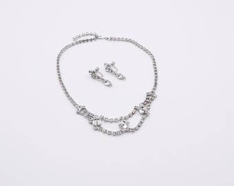 Vintage jaren 1950/60 duidelijk Strass Demi Parure | ketting | schroef terug oorbellen