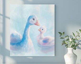 Baby and mother goose for nursery wall art. Canvas for baby girl or boy bedroom. Nursery Rhyme. Hill Country Artistry AI gift.