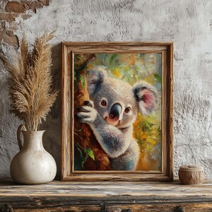 Poster Koala. Decorazione da parete a tema Australia. Stile dipinto a olio Outback. Arte murale per la camera dei bambini. Decorazione per la sala giochi di bambine e bambini.