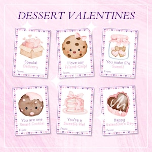 Sweet Treats Valentine's Cards! Printable Dessert Theme, Cute Foodie Valentines, Kids School Exchange, Instant Digital Download