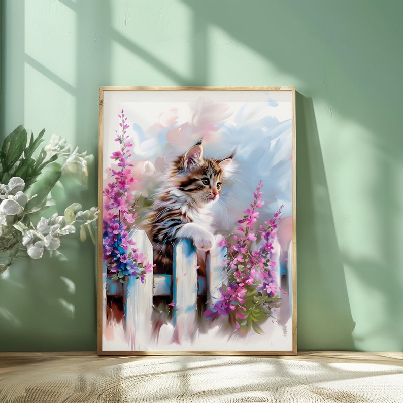 Wandbild „Schwarze Katze Mit Wildblumen“ – Leinwanddruck 30,5x40,6 Cm Bis 40,6x61 Cm, Für Bad, Schlafzimmer & Wohnzimmer