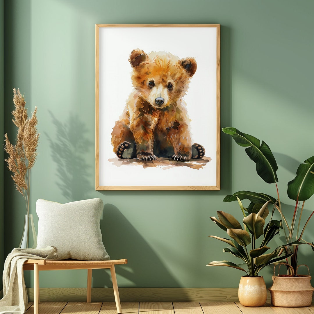 Baby Bear Poster. Watercolor Brown Bear Cub Wall Art. Decor for Nursery ...