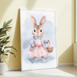 Poster di coniglietto in abito. Arte murale per la cameretta dei bambini. Decorazione per la camera dei bambini o per la sala giochi. Decorazione murale per la cameretta delle bambine. Stampa di coniglio stravagante.