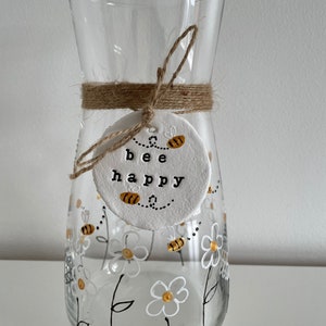 Daisy and Bee Vase Bee Happy Glass Vase Designed and Hand Painted by Luci Lu Designs