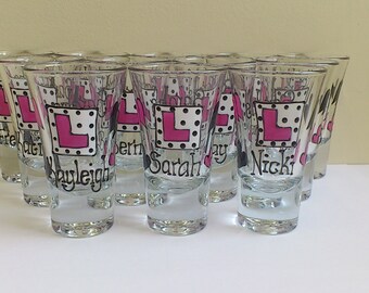 10 x Hen Party/Hen Night Personalised Hand Painted Shot Glasses by Luci Lu Designs FREE P&P