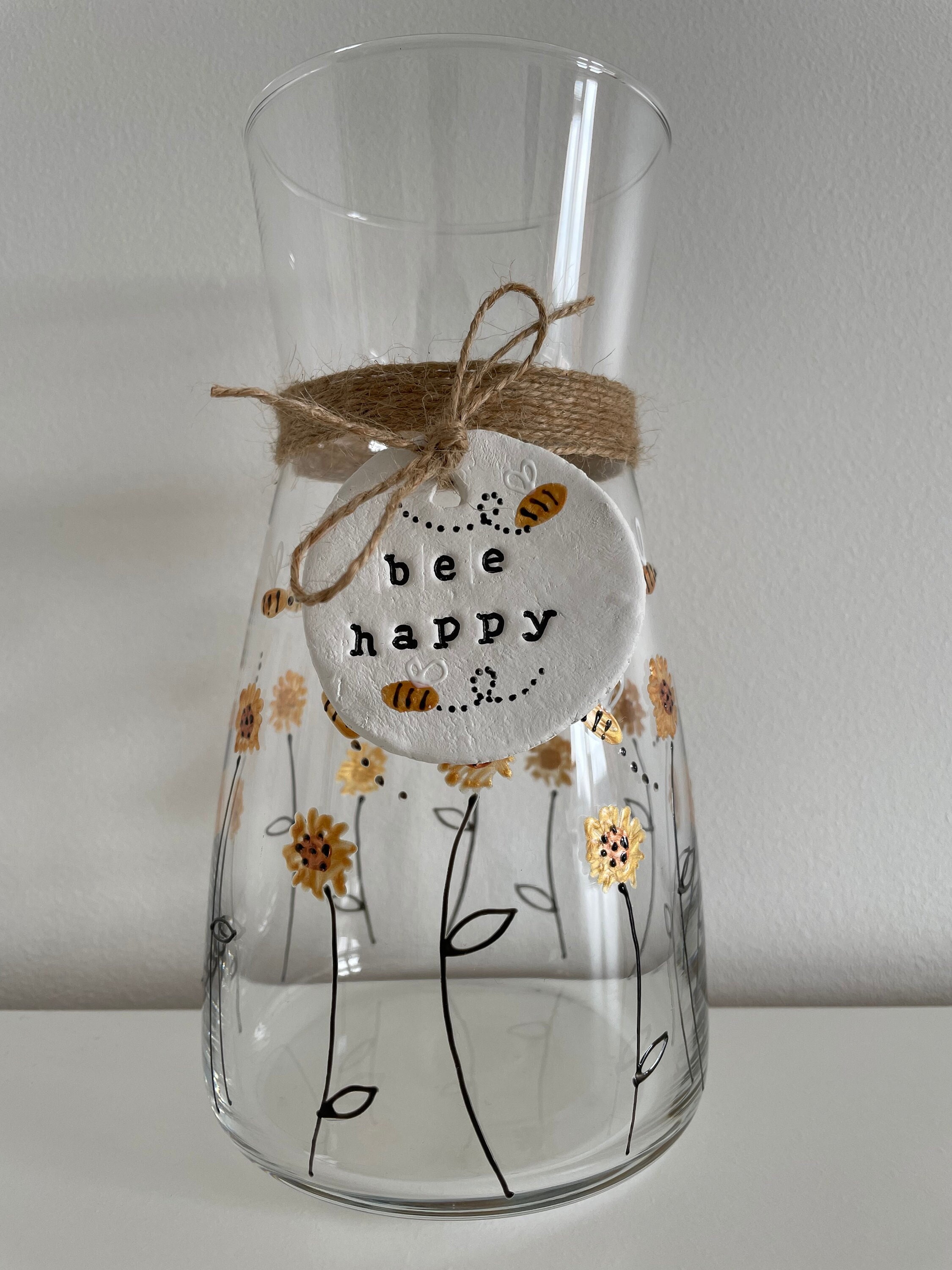Sunflowers and Bee Vase Bee Happy Designed and Hand Painted by Etsy UK
