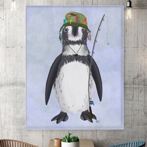Fisherman gift - Penguin fishing Fishing gift Fishing decor Gift for fisherman Gift for dad Funny fishing sign Penguin print Penguin poster