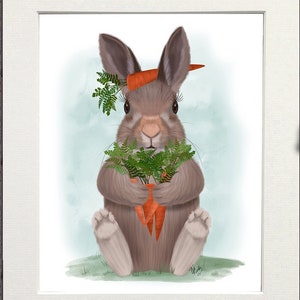 Rabbit wall art, Rabbit illustration, Bunny print, Cute bunny decor, Nursery wall art, Farmhouse decor, Rabbit and carrots, Framed print