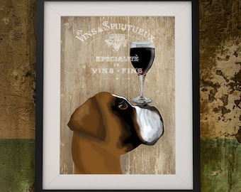 Boxer Dog Art Print Dog Au Vin Boxer Dog painting dog wall art boxer dog art dog painting boxer illustration dog wall decor gift wine lover