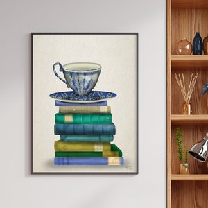 Bookworm gift - Teacup and Books gift for book lovers book nerd library print literary print teacher appreciation gift home decor wall decor