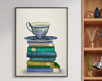 Bookworm gift - Teacup and Books gift for book lovers book nerd library print literary print teacher appreciation gift home decor wall decor