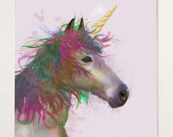 Unicorn art print, Pink wall art for children bedroom or nursery, Rainbow colour print framed or unframed, Unicorn gift for her made in UK