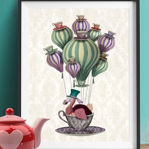 Alice in Wonderland Print - Dodo Bird Print Hot Air Balloon Print Wonderland poster decoration alice in wonderland decor wall art decor