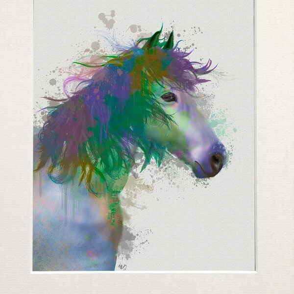 Horse art print, Unusual illustration of a horse in a purple & green whimsical style, Framed art gift or large canvas art for horse lover