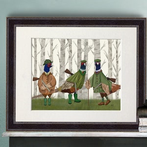 Pheasant shooting party group 2, Country home decor, Game bird hunting, Bird picture, Farmhouse wall art, Framed art, British woodland art