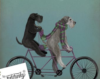 Schnauzer Tandem Bicycle Art Print: Whimsical Dog Wall Decor