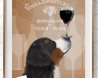 Stampa artistica del cane da montagna bernese, stravagante opera d'arte murale per amanti del vino