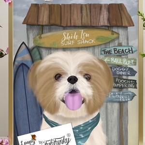 Shih Tzu Surf Dog Art Print: Beach Decor for Dog Lovers
