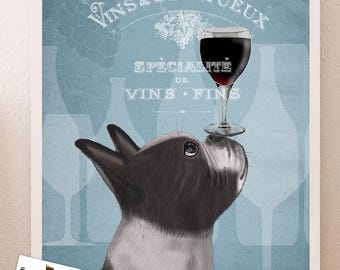 Boston Terrier Wine Print, Whimsical Dog Art
