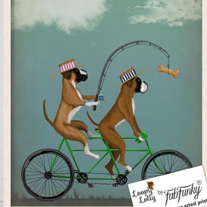 Boxer Dog Tandem Bicycle Art Print, Cycling Lovers Gift